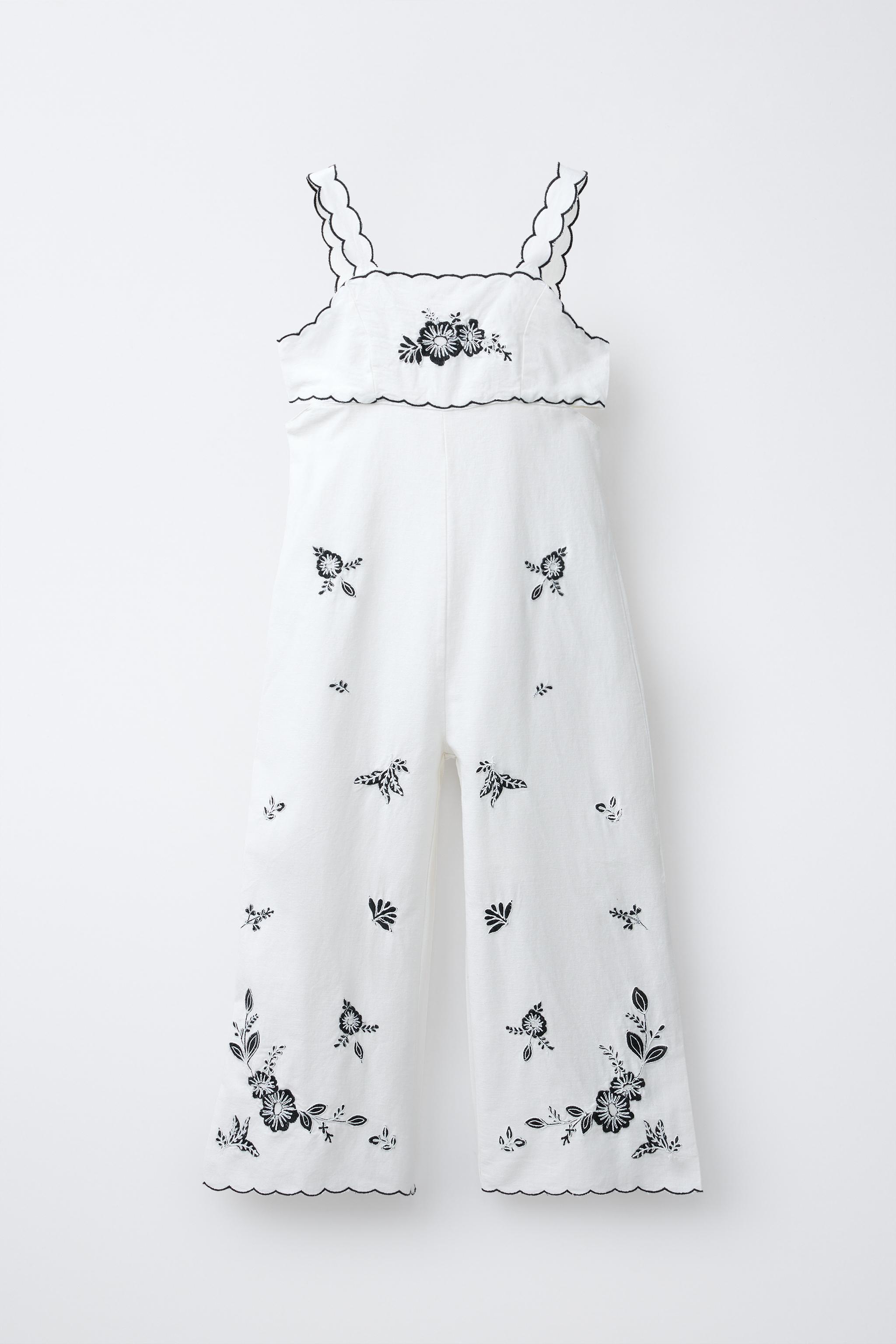 LONG EMBROIDERED CUT-OUT JUMPSUIT WITH COTTON AND LINEN